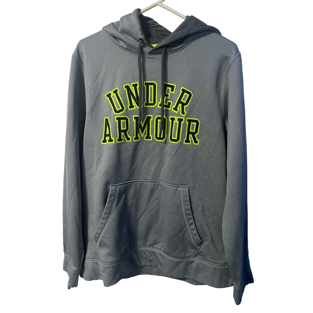 Under Armour Hoodie Mens Medium Gray Neon Graphic Logo